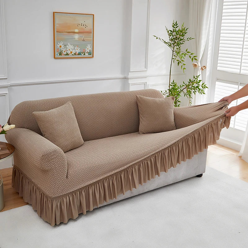 Housse de Canapé Jacquard avec Volant Extensible