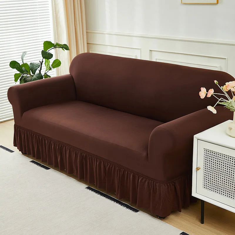 Housse de Canapé à Volants Uni – Style Épuré & Ajustement Extensible