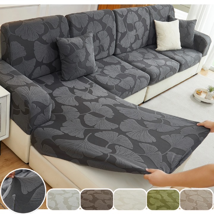 Housse de Sofa Jacquard Feuille de Ginkgo – Protection Élastique et Ajustable
