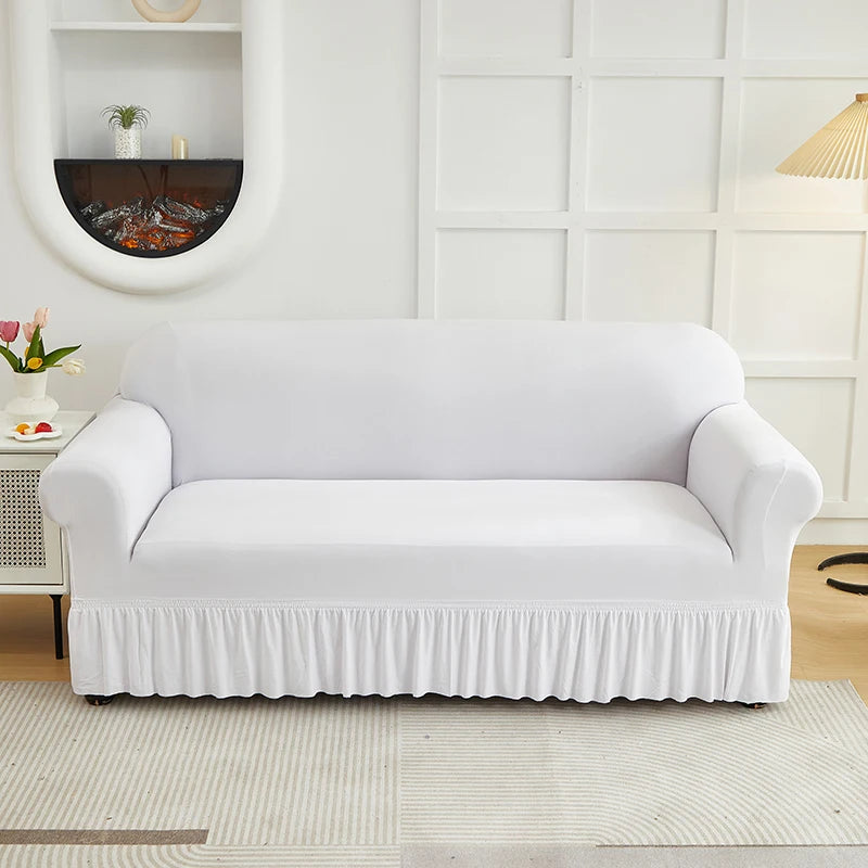 Housse de Canapé Jupe Longue Uni – Extensible & Élégante