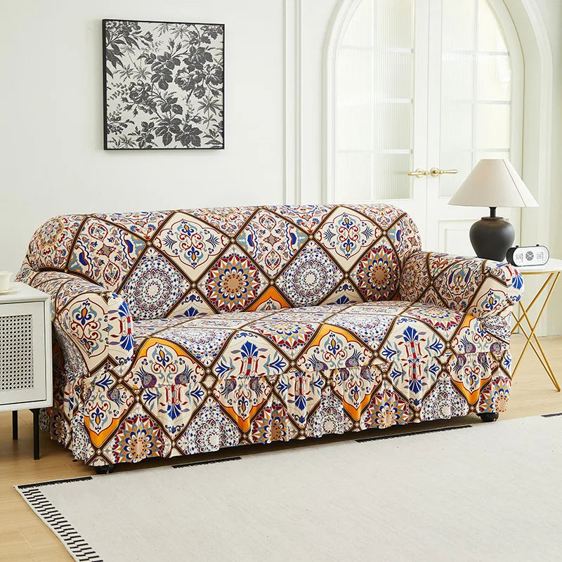 Housse de Canapé à Volants Extensible Fleurie