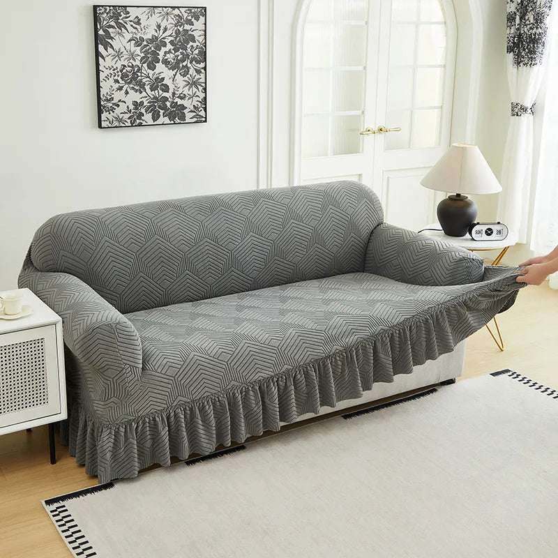 Housse de Canapé Jacquard Extensible avec Jupe Antidérapante