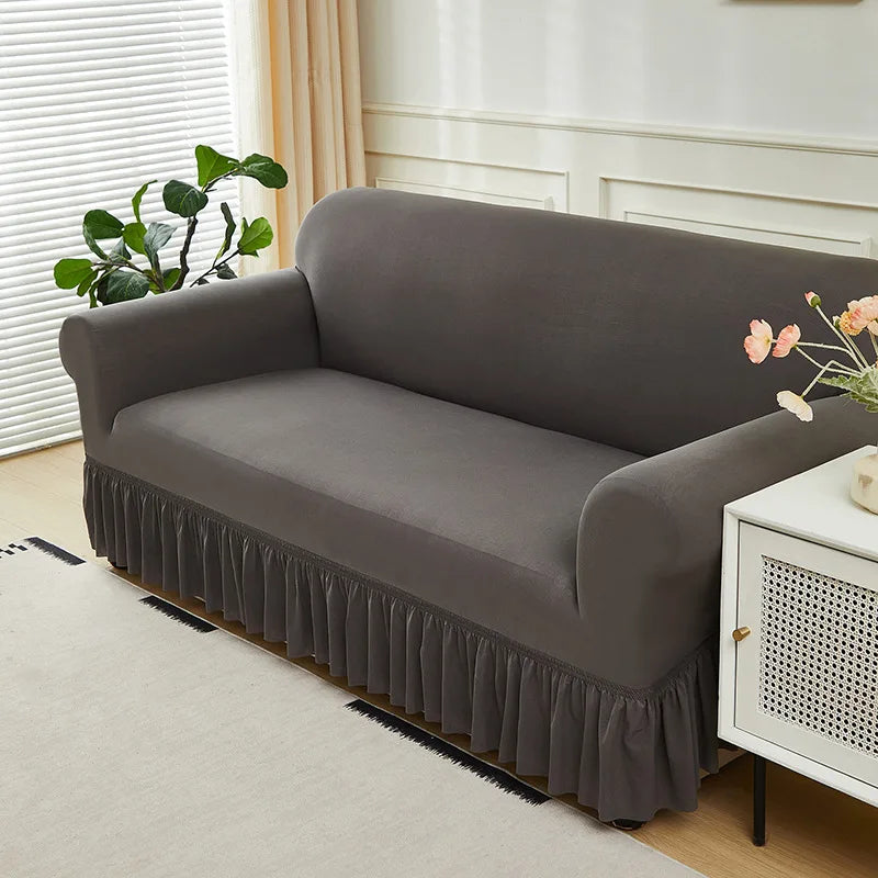 Housse de Canapé à Volants Uni – Style Épuré & Ajustement Extensible