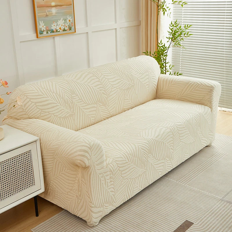 Housse de Canapé Extensible Jacquard Feuilles Modernes