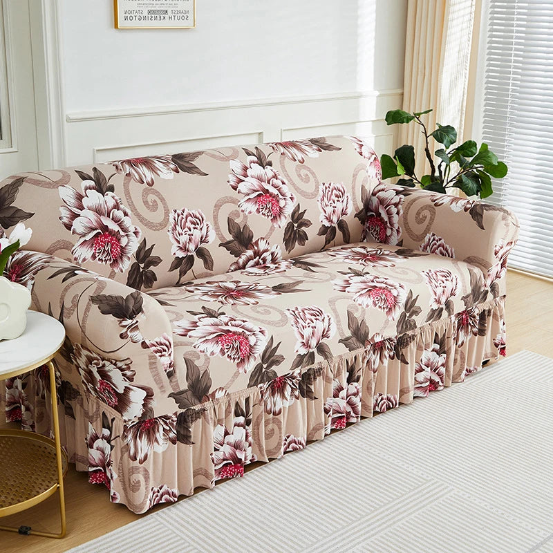 Housse de Canapé à Volants Imprimée Extensible