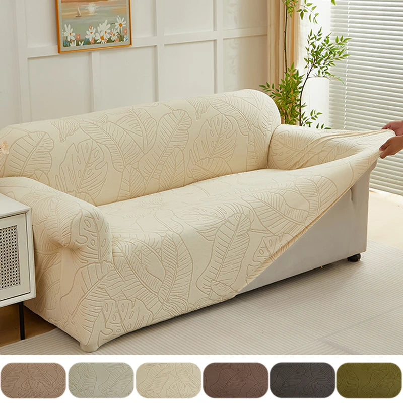 Housse de Canapé Motif Feuilles Jacquard Extensible