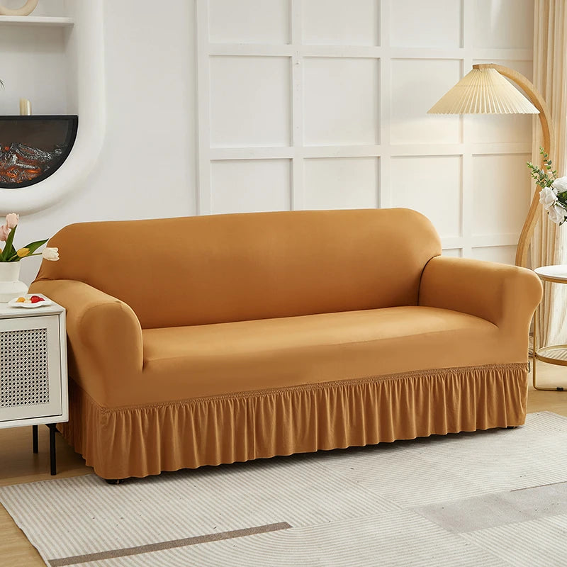 Housse de Canapé Jupe Longue Uni – Extensible & Élégante