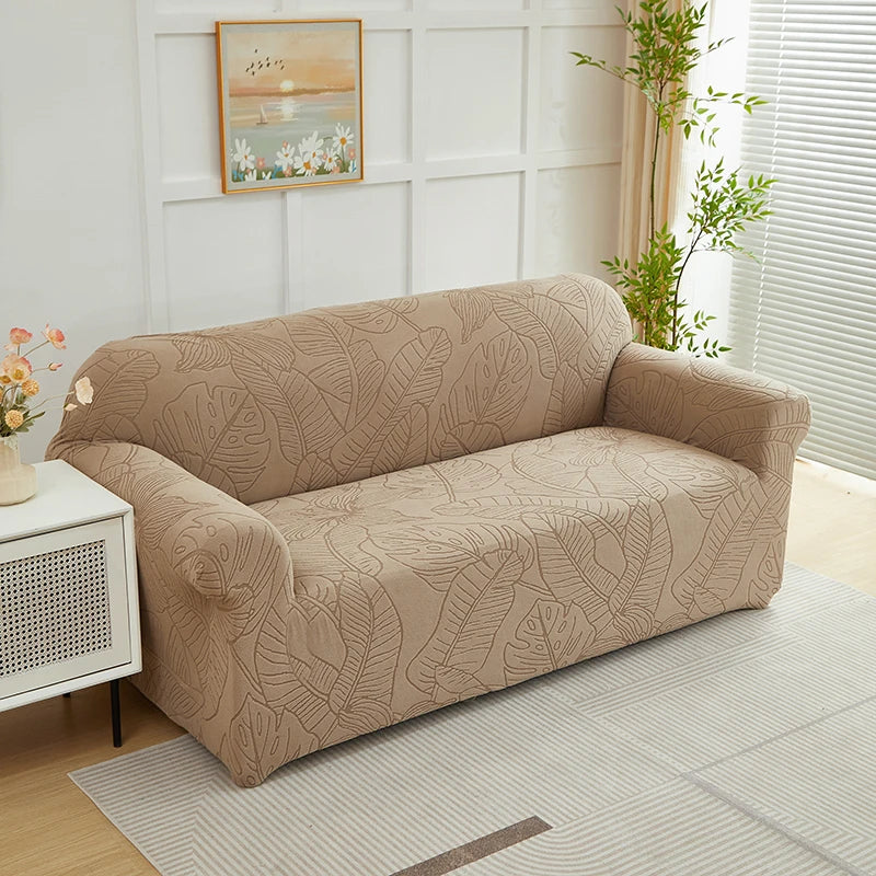 Housse de Canapé Motif Feuilles Jacquard Extensible
