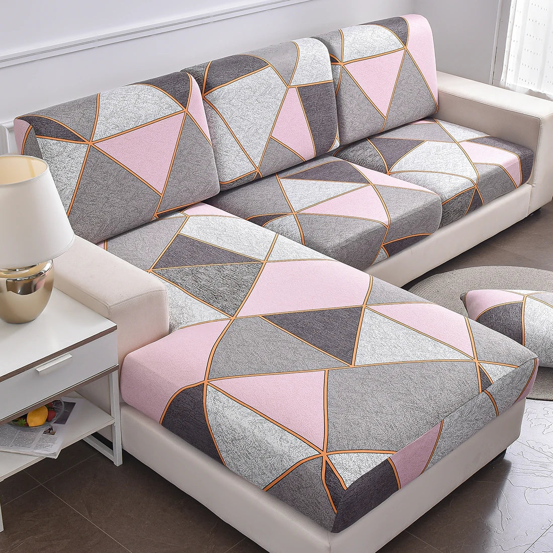 Housse d’Assise de Canapé Extensible Motif Géométrique