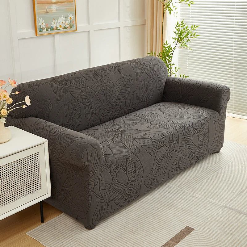 Housse de Canapé Motif Feuilles Jacquard Extensible