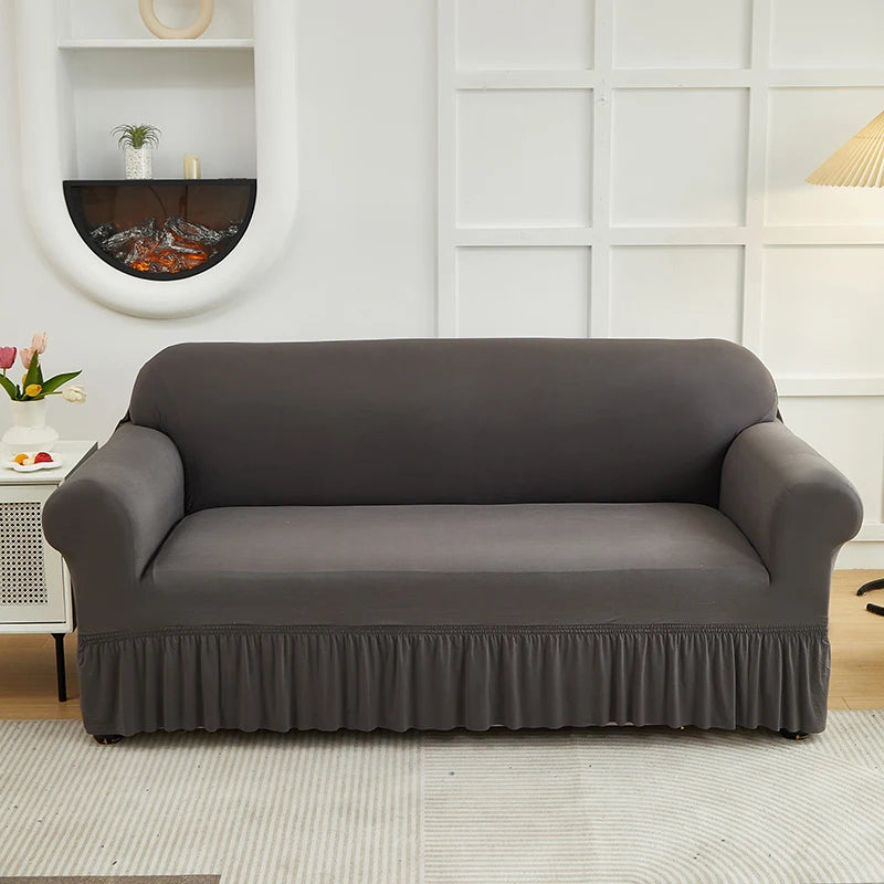 Housse de Canapé Jupe Longue Uni – Extensible & Élégante