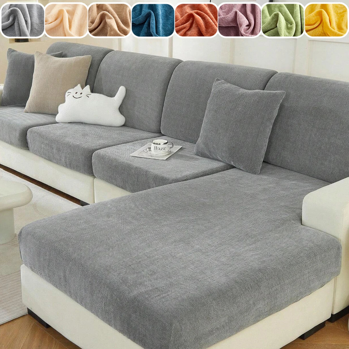 Housse de Coussin de Canapé Chenille Extensible Anti-Glisse