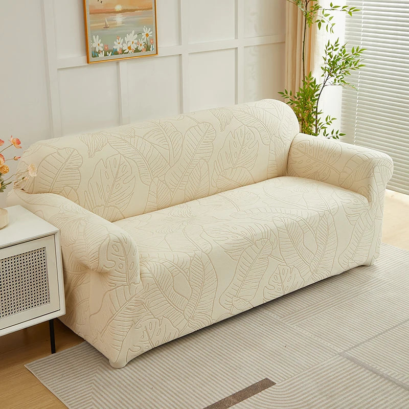 Housse de Canapé Motif Feuilles Jacquard Extensible