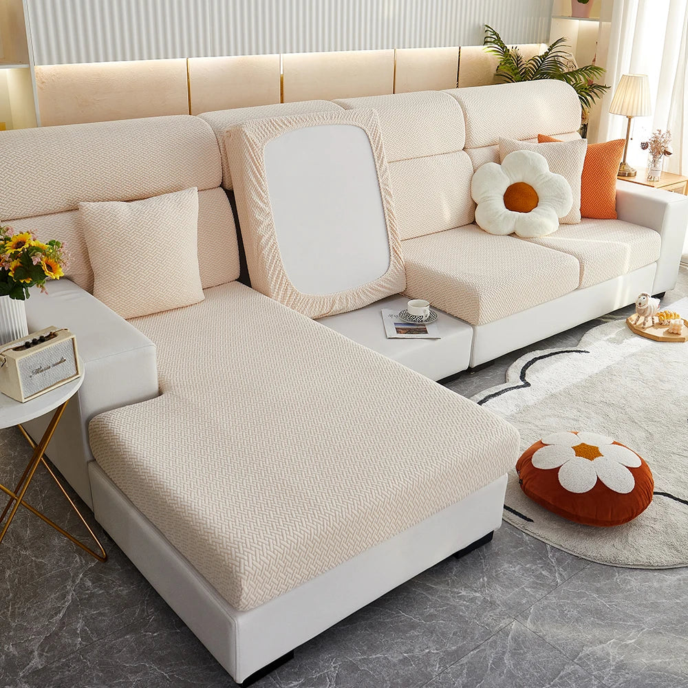 Housse de Coussin de Canapé Jacquard Extensible Anti-Glisse