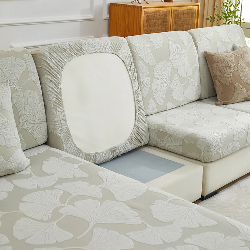 Housse de Sofa Jacquard Feuille de Ginkgo – Protection Élastique et Ajustable