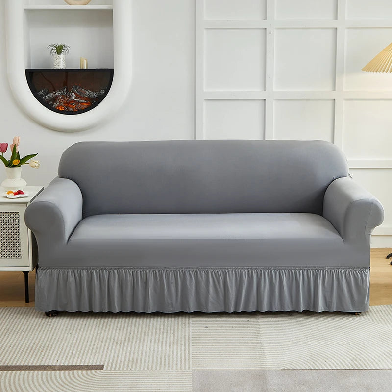 Housse de Canapé Jupe Longue Uni – Extensible & Élégante
