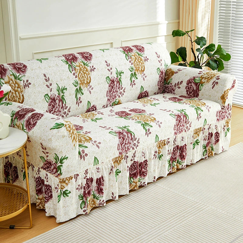 Housse de Canapé à Volants Imprimée Extensible