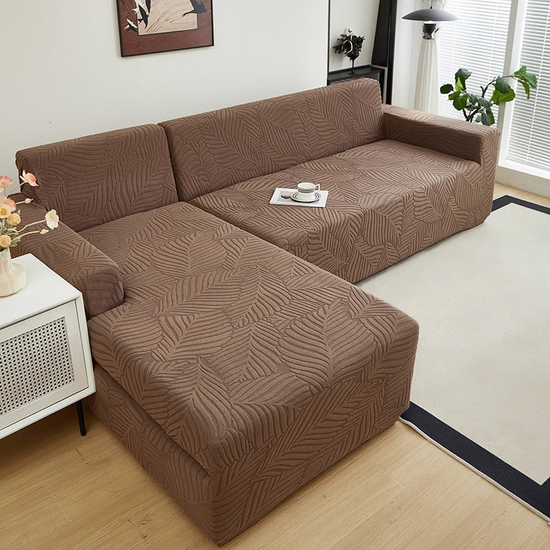 Housse de Canapé Extensible Jacquard Feuilles Modernes