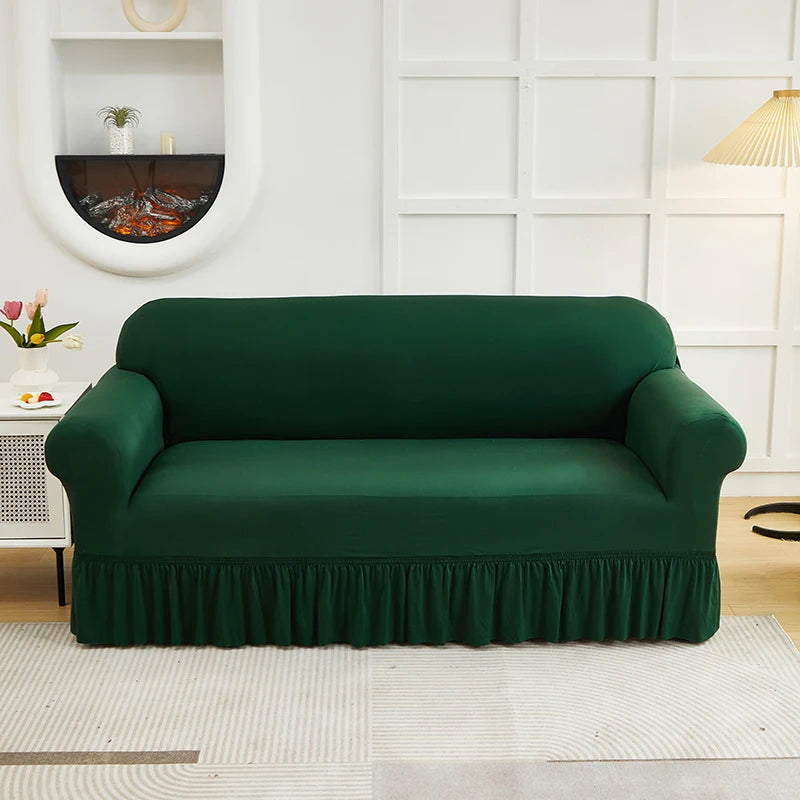 Housse de Canapé Jupe Longue Uni – Extensible & Élégante