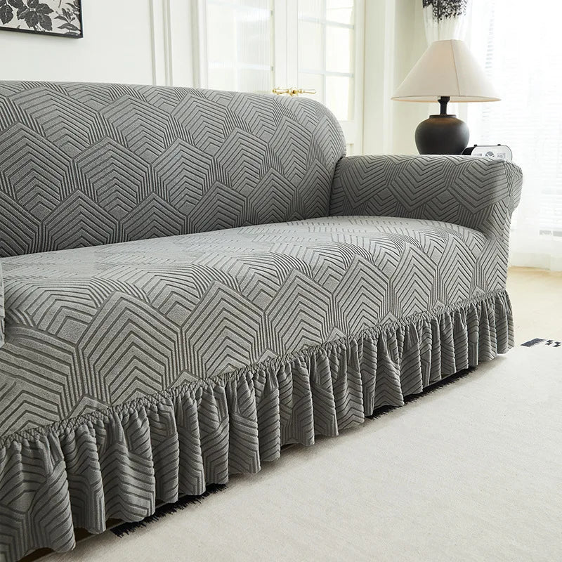 Housse de Canapé Jacquard Extensible avec Jupe Antidérapante