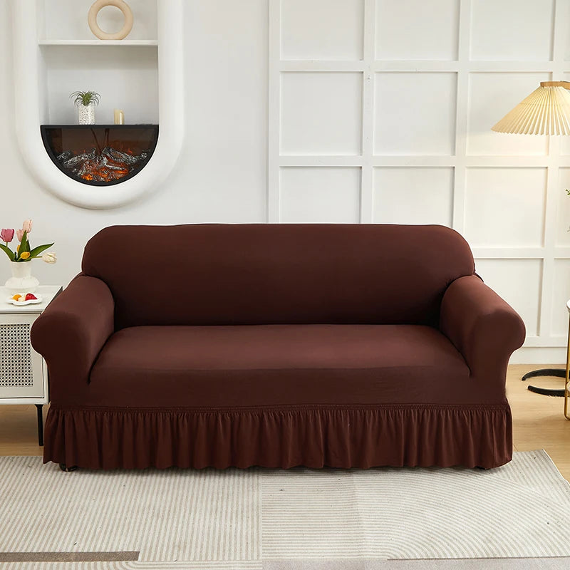 Housse de Canapé Jupe Longue Uni – Extensible & Élégante