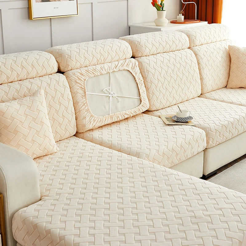 Housse de Coussin de Canapé Jacquard – Protection Extensible Antidérapante