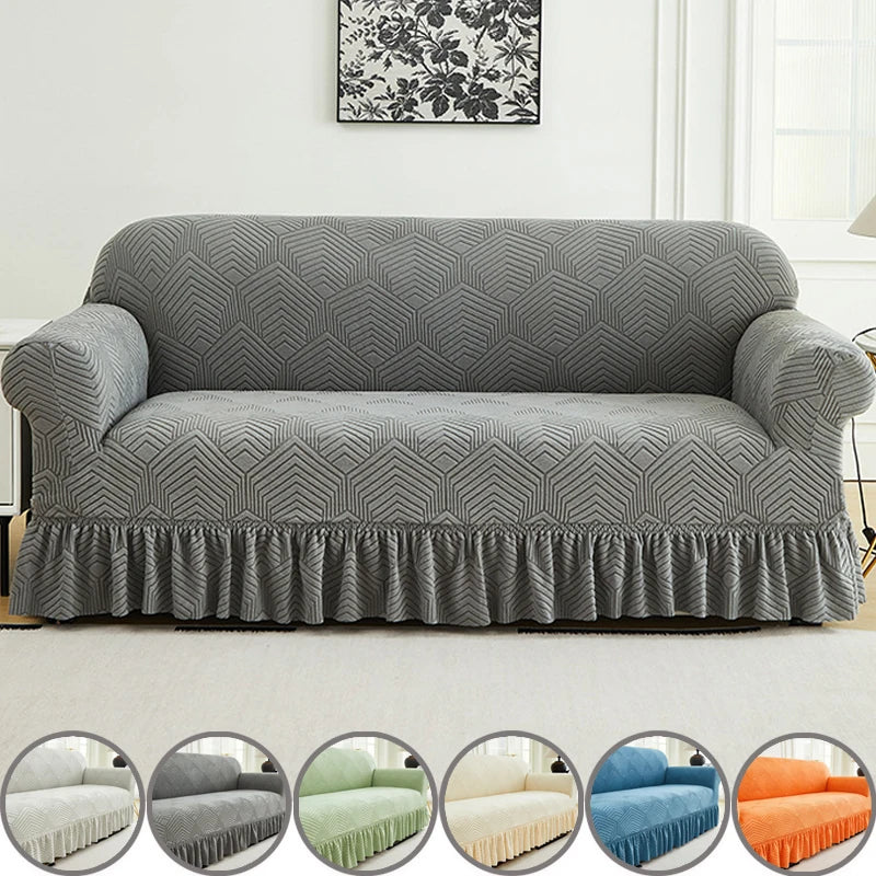 Housse de Canapé Jacquard Extensible avec Jupe Antidérapante