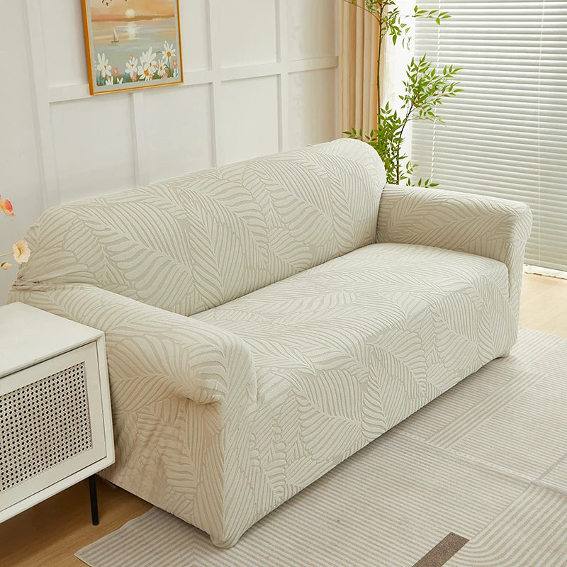 Housse de Canapé Extensible Jacquard Feuilles Modernes