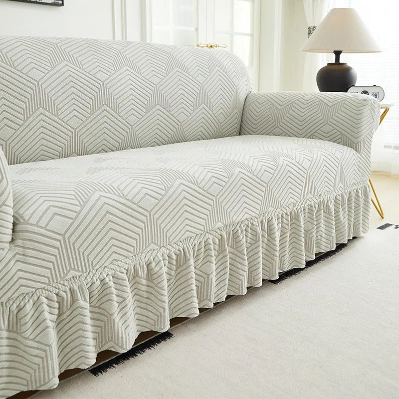 Housse de Canapé Jacquard Extensible avec Jupe Antidérapante