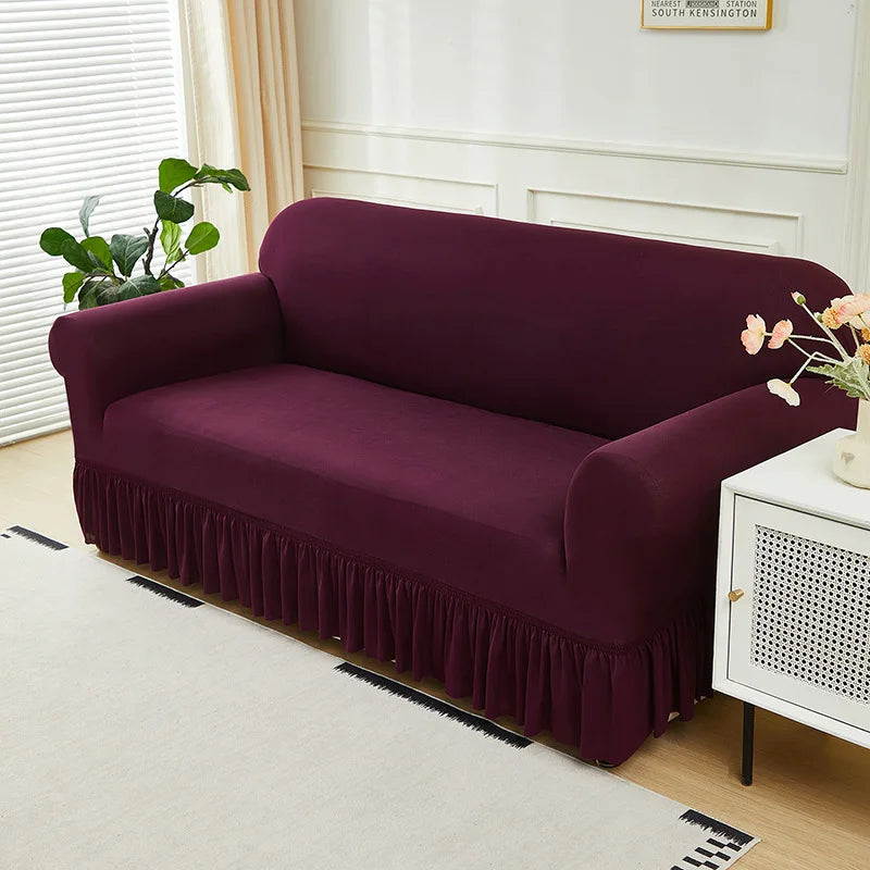 Housse de Canapé à Volants Uni – Style Épuré & Ajustement Extensible