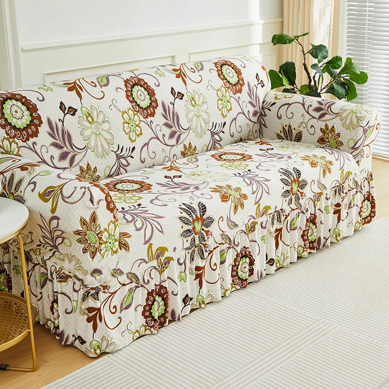 Housse de Canapé à Volants Imprimée Extensible