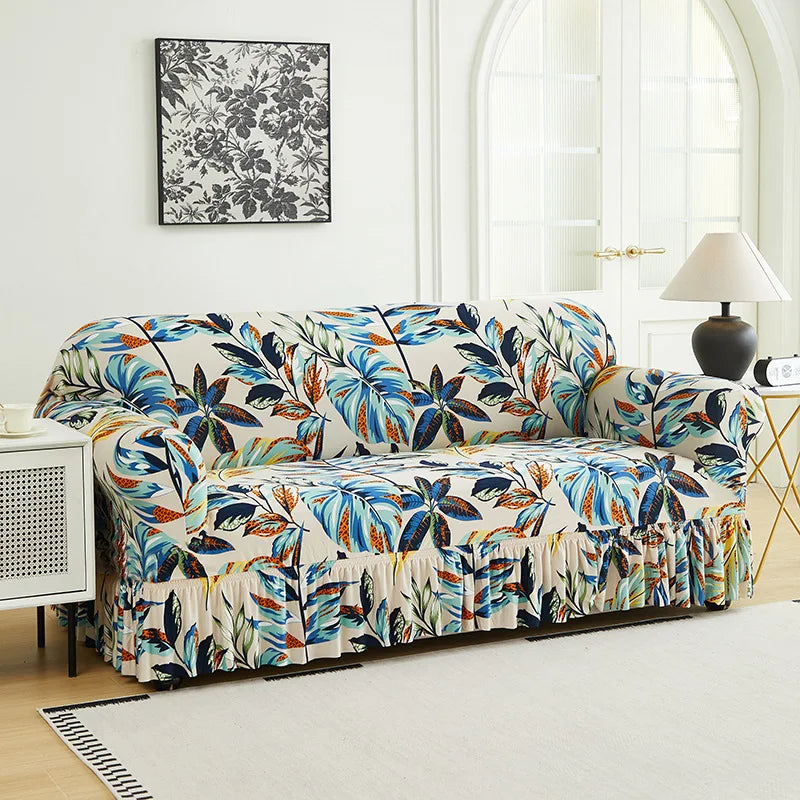 Housse de Canapé à Volants Extensible Fleurie