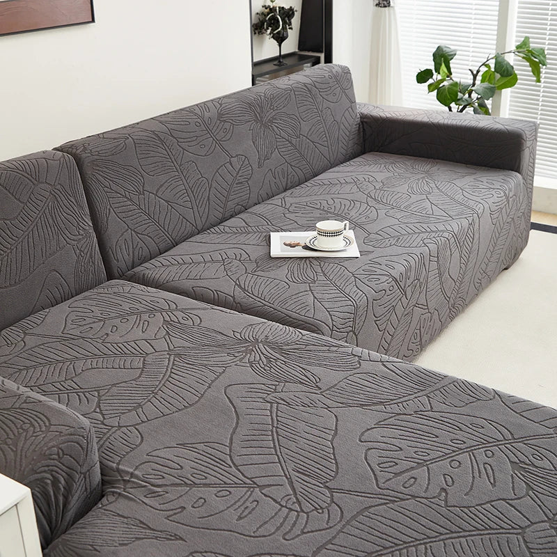 Housse de Canapé Motif Feuilles Jacquard Extensible