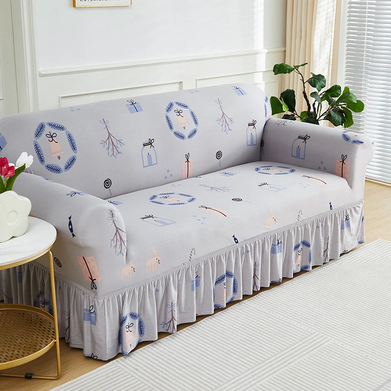 Housse de Canapé à Volants Imprimée Extensible