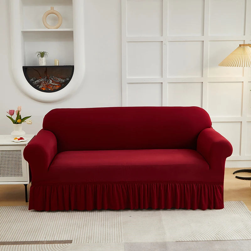 Housse de Canapé Jupe Longue Uni – Extensible & Élégante