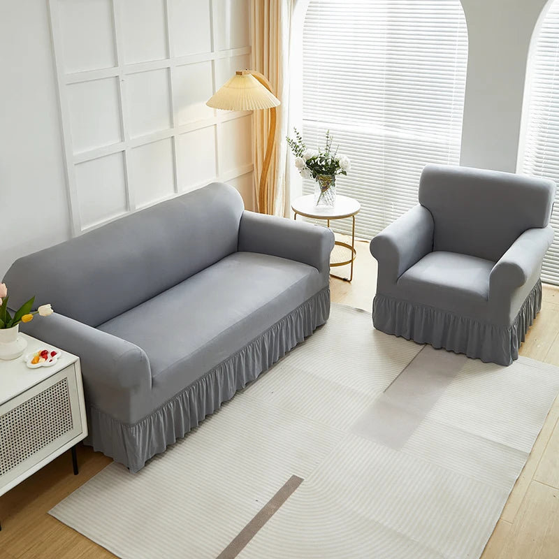 Housse de Canapé Jupe Longue Uni – Extensible & Élégante