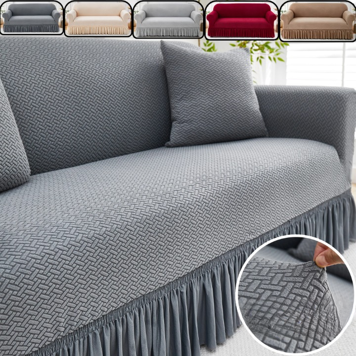 Housse de Canapé Jacquard avec Volant Extensible